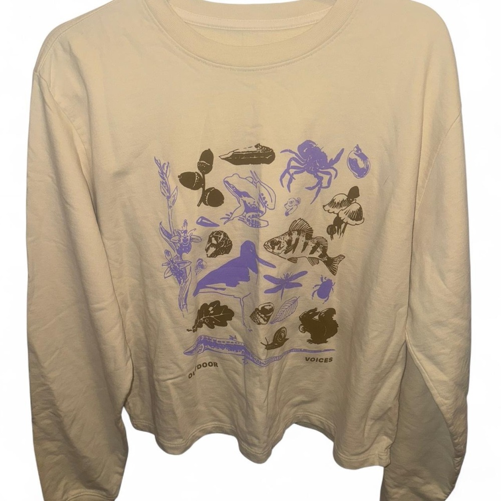 Outdoor Voices Cream Shirt with Purple Graphic